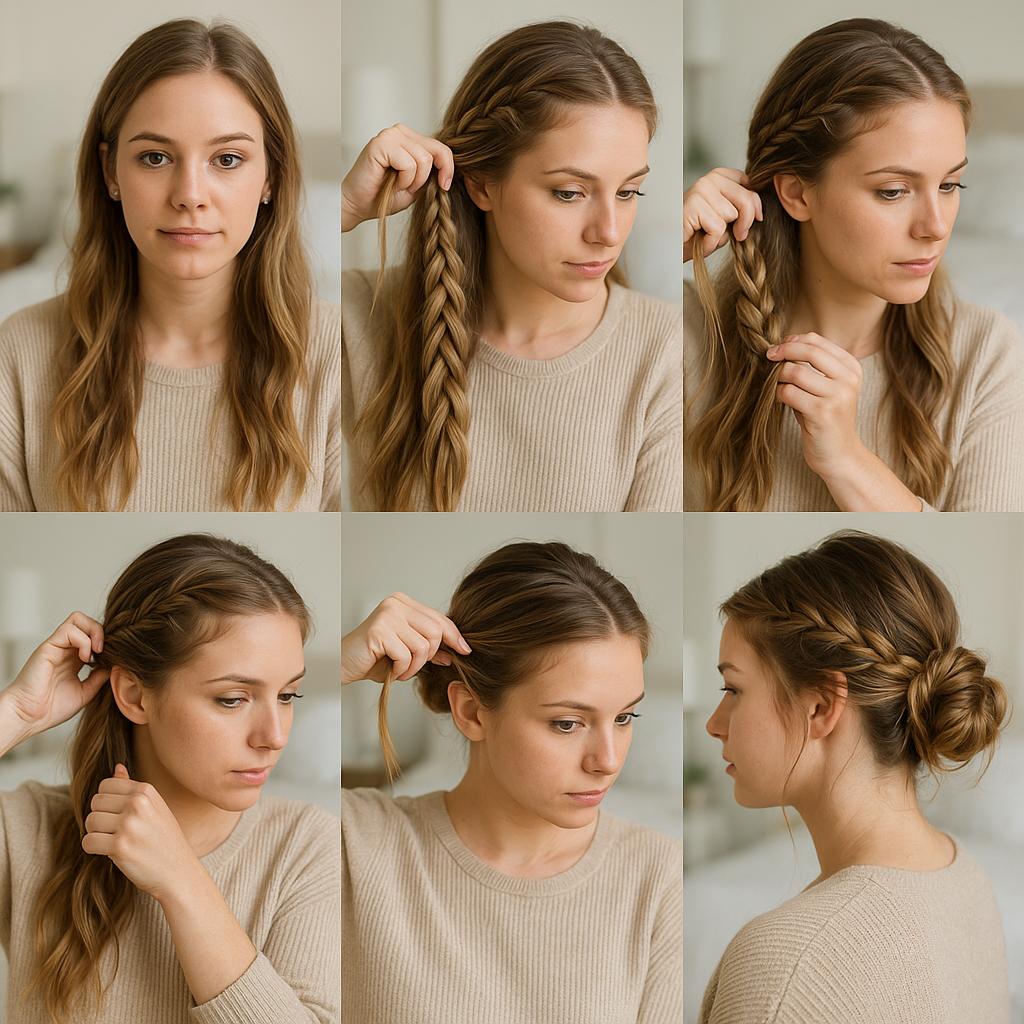 Moño despeinado con trenza de raíz