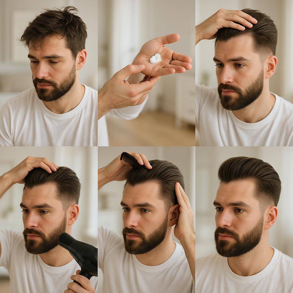 Peinado Pompadour con Barba Cuidada