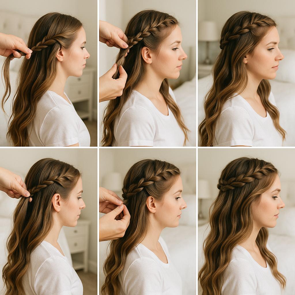 Peinado con trenza corona y ondas sueltas