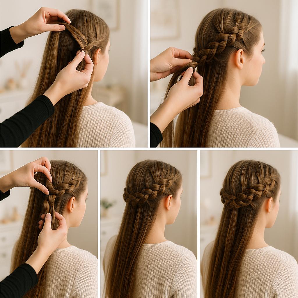 Trenza corona con detalles florales
