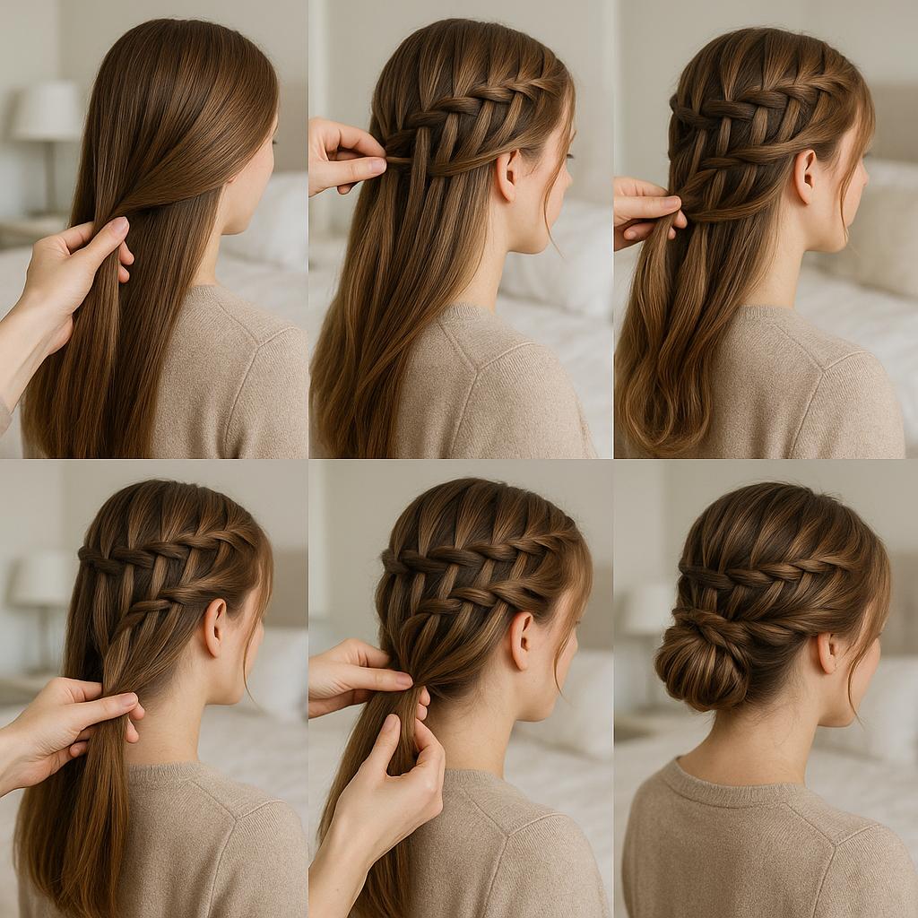 Recogido bajo con trenza en cascada