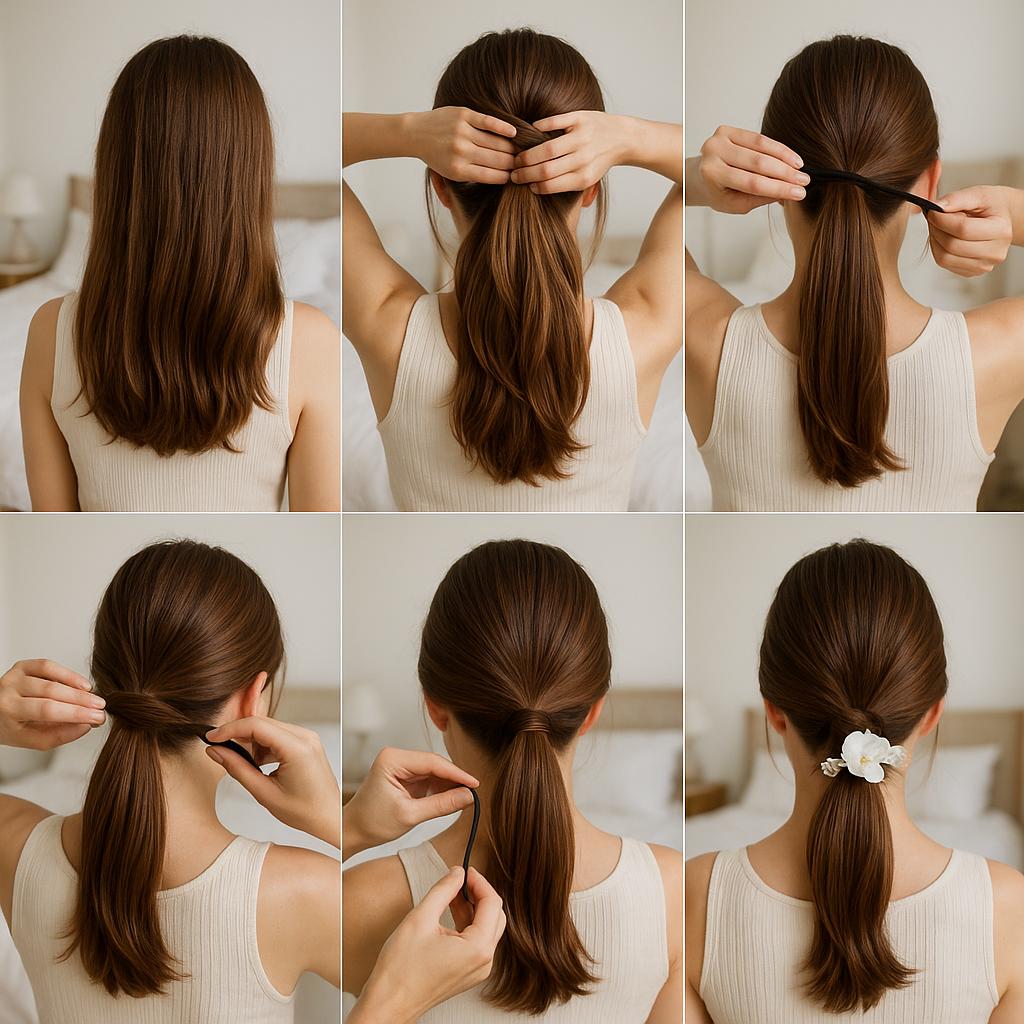 Coleta baja con accesorio floral