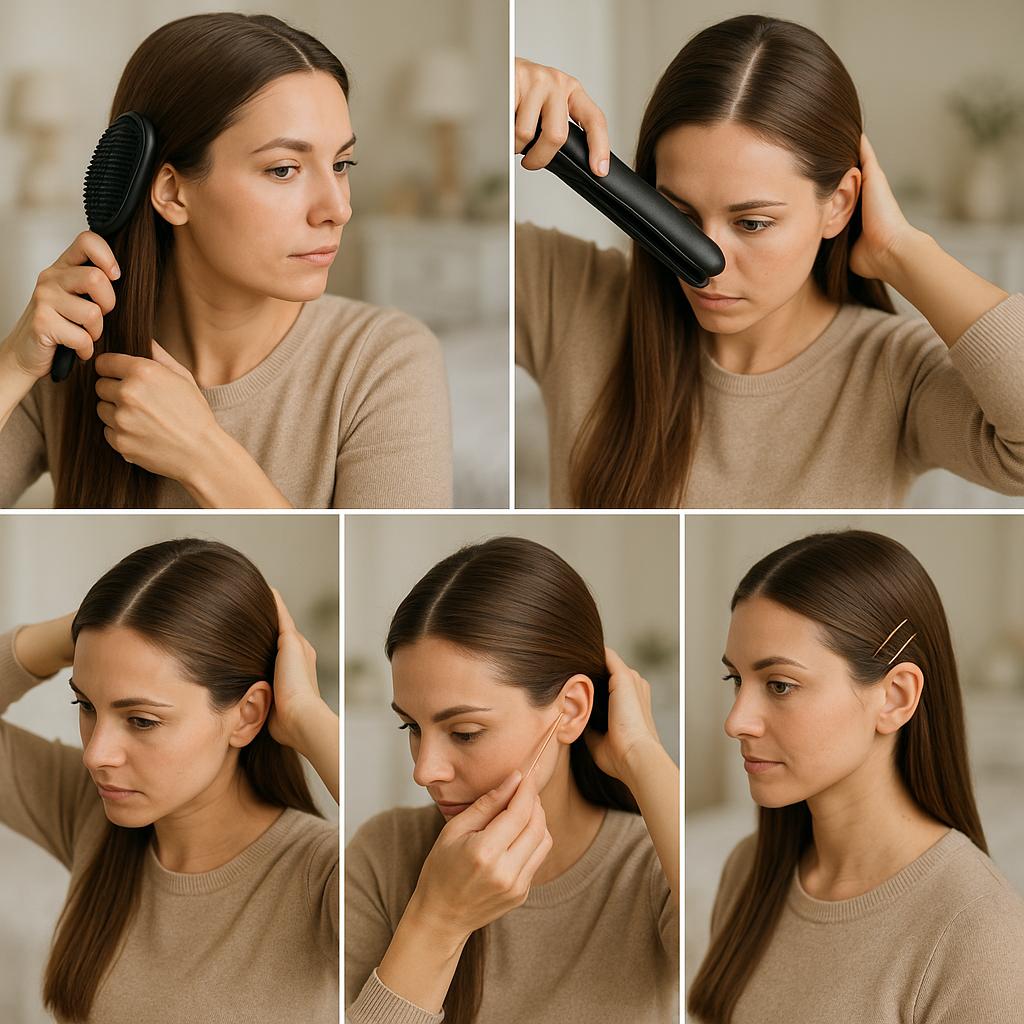 Peinado liso con accesorios minimalistas