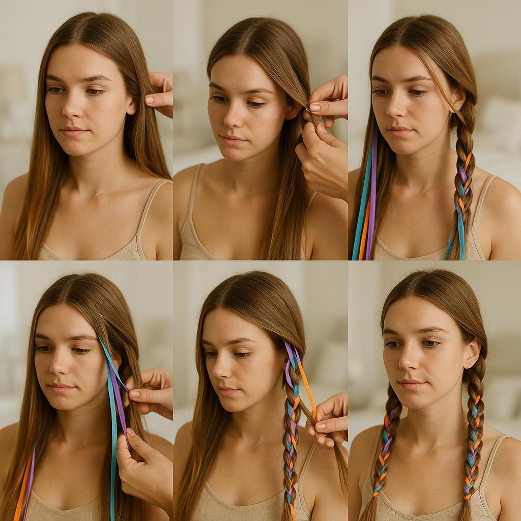 Trenzas dobles con cintas coloridas