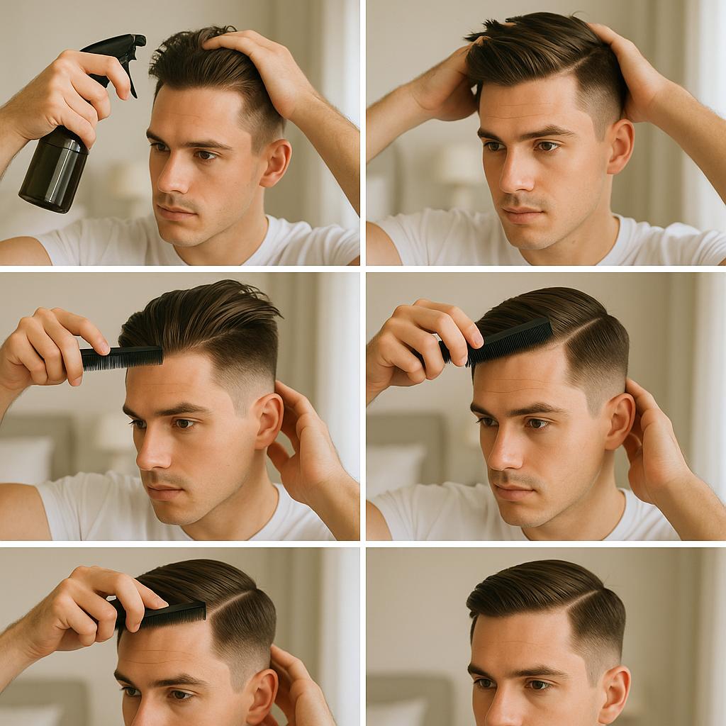 Peinado con raya lateral marcada