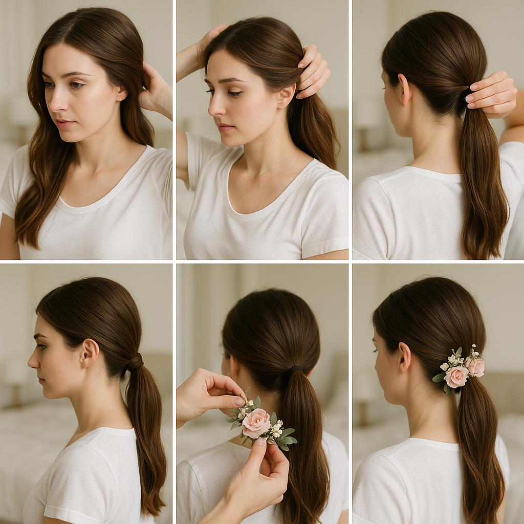 Cola baja con tocado floral