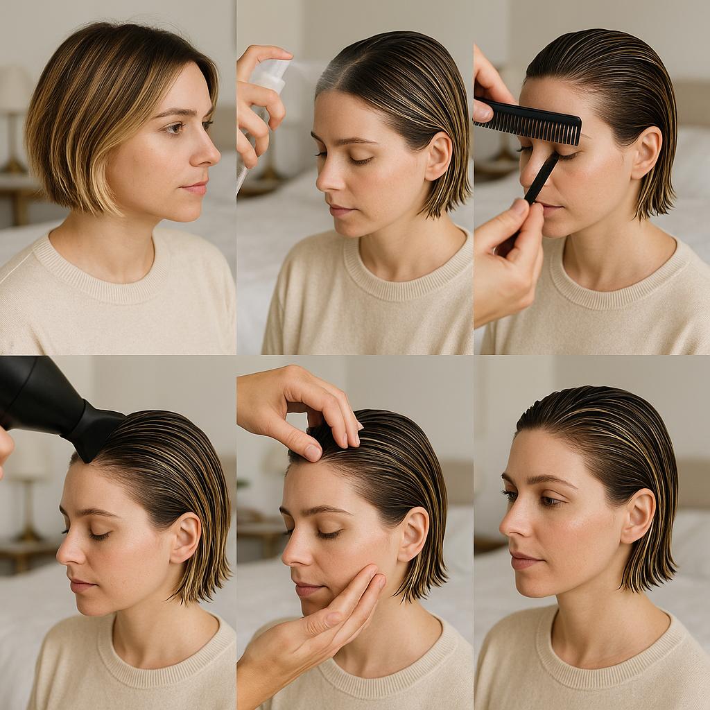 Bob con acabado mojado y reflejos rubios