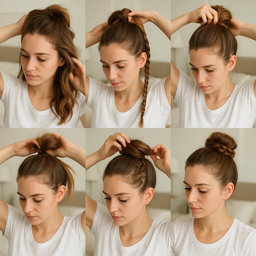 Moño alto con trenza lateral