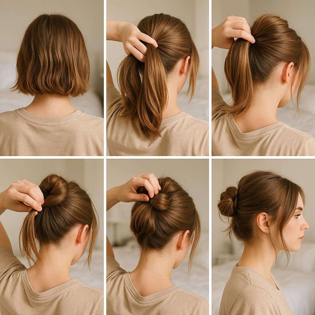 Moño bun con mechones sueltos