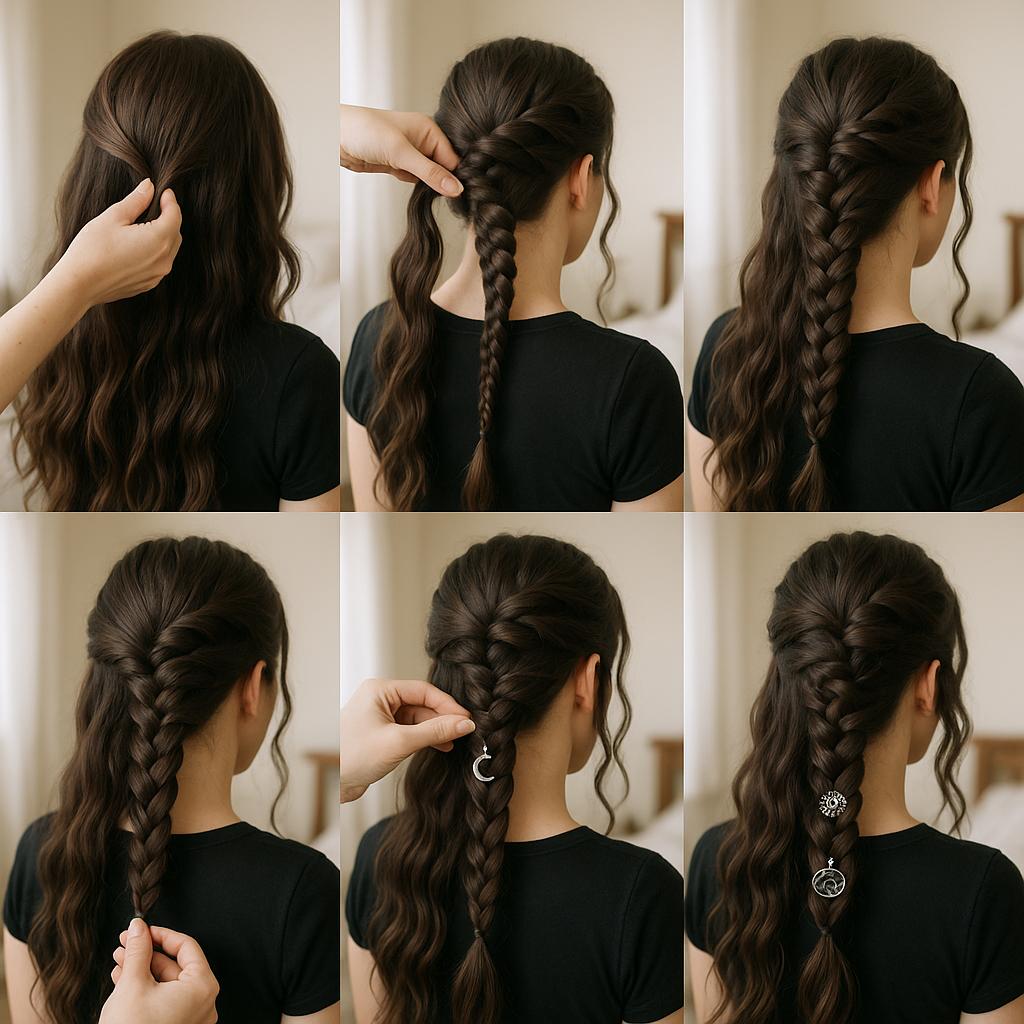 Trenza espiral con accesorios místicos