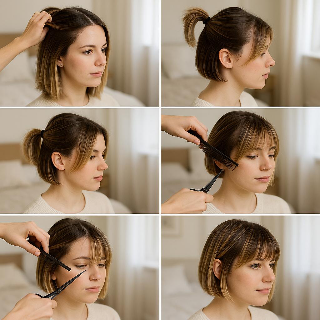 Bob con flequillo y destellos rubios