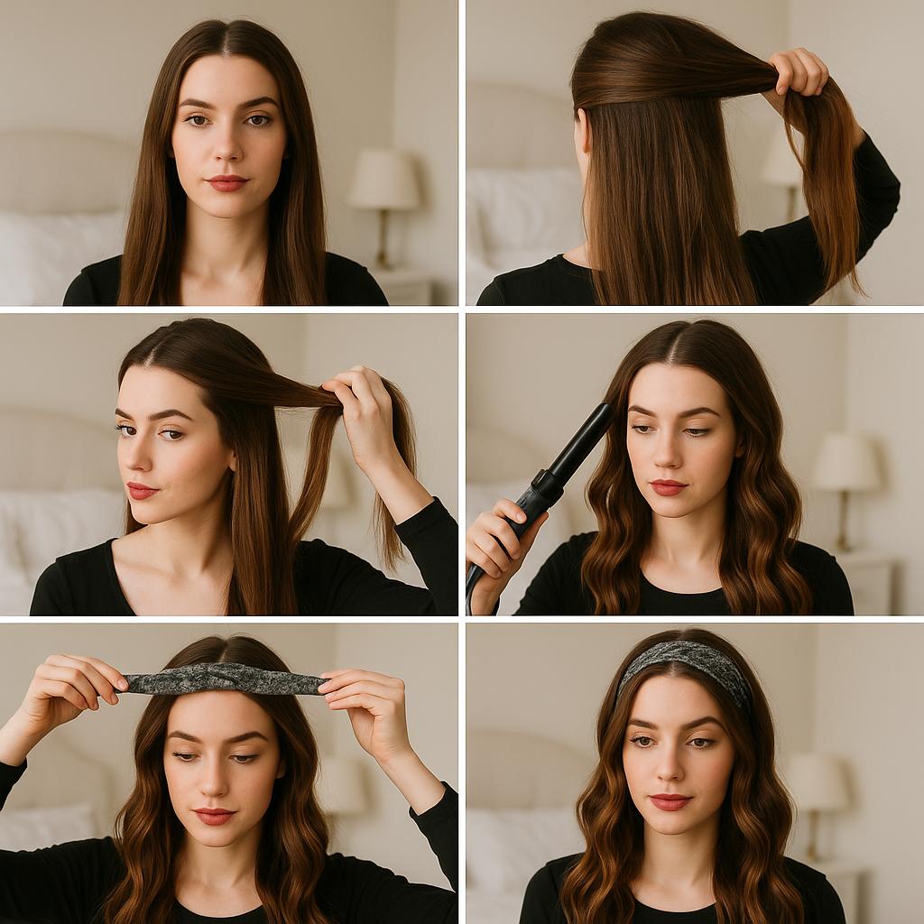 Cabello suelto con ondas y diadema de tela