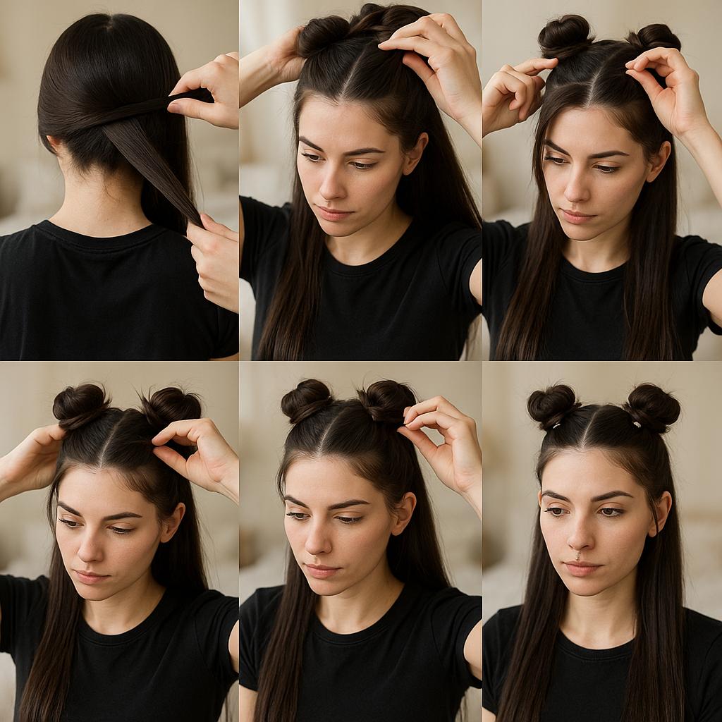 Pequeños moños dobles con accesorios metálicos