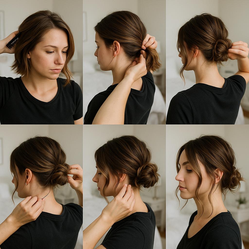 Moño bajo despeinado con mechones sueltos