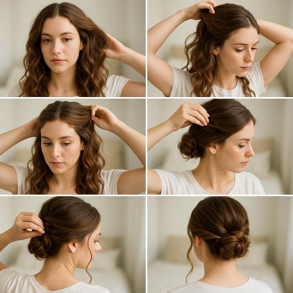 Semi recogido con ondas y moño bajo