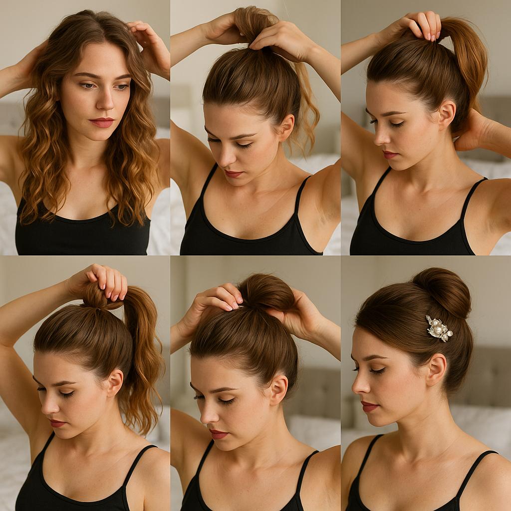 Coleta alta con accesorios vintage