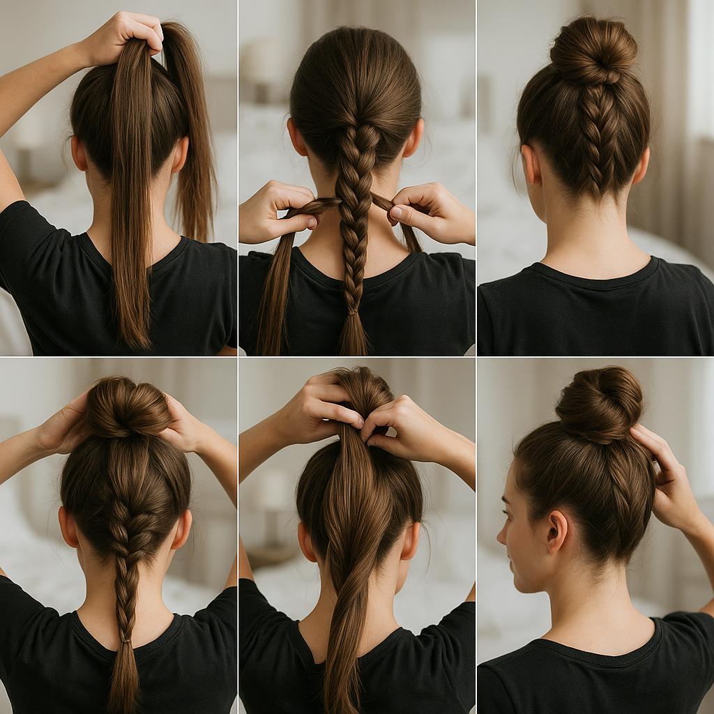 Moño alto con detalle de trenza invertida