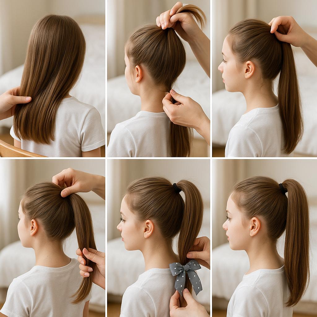 Coleta alta con lazo decorativo