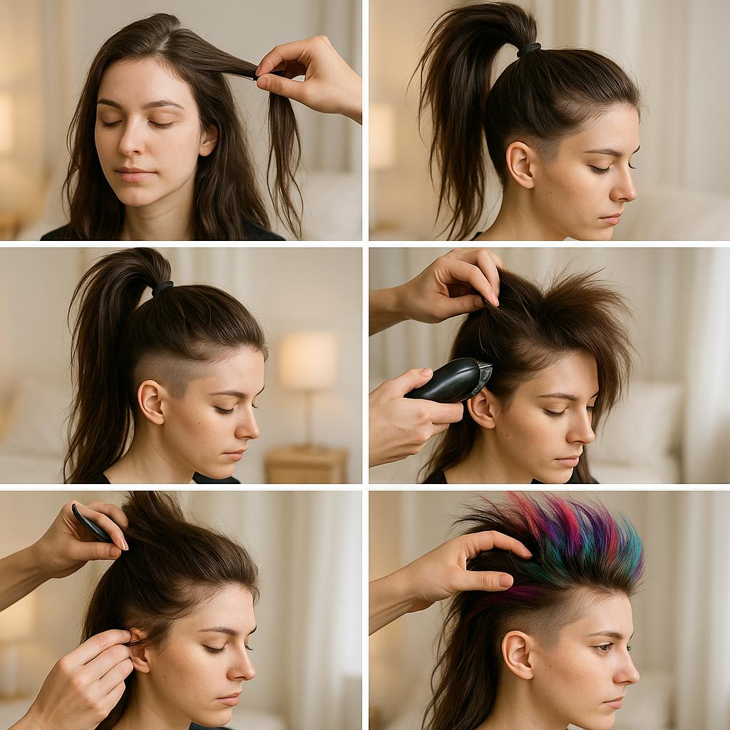 Corte Mohicano con mechas de colores
