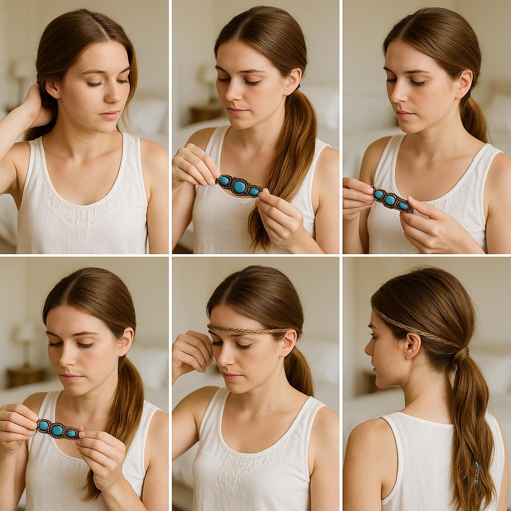 Coleta baja con accesorios hippies