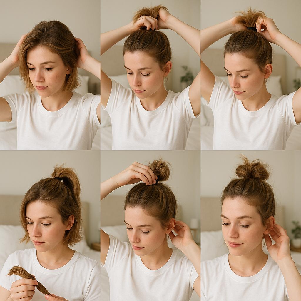 Moño alto con textura messy