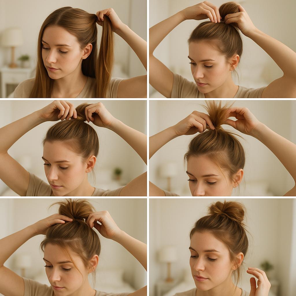 Moño alto con efecto despeinado