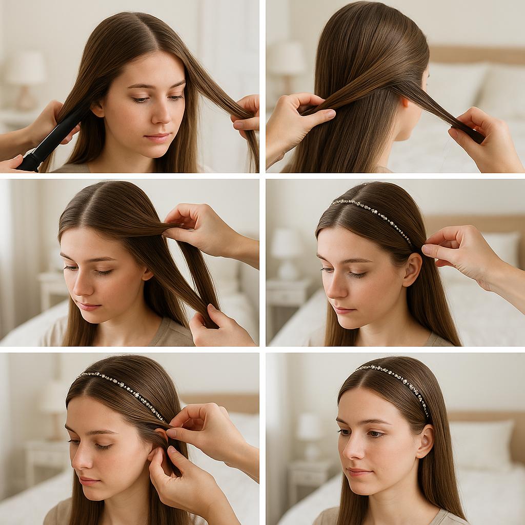 Cabello liso con diadema decorativa