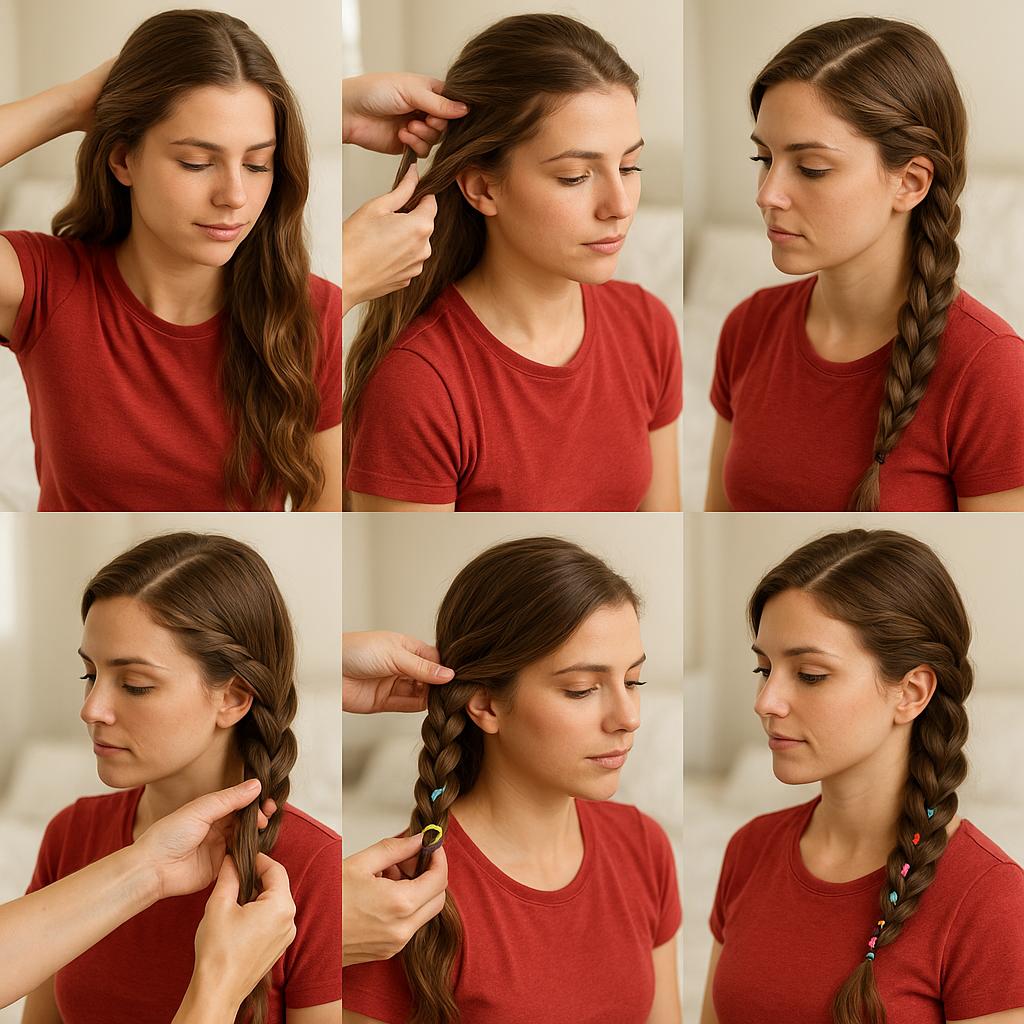 Trenza de lado con ondas y accesorios coloridos