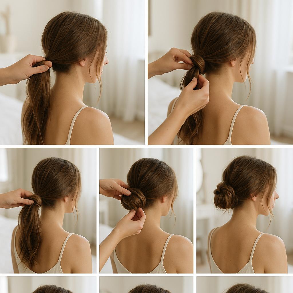 Moño bajo despeinado con mechones sueltos