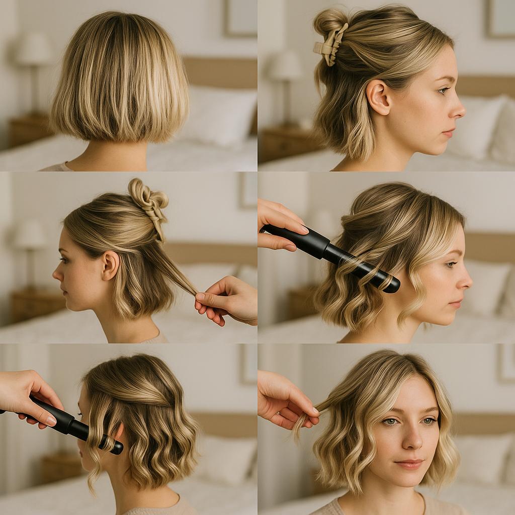 Bob ondulado con luces platino