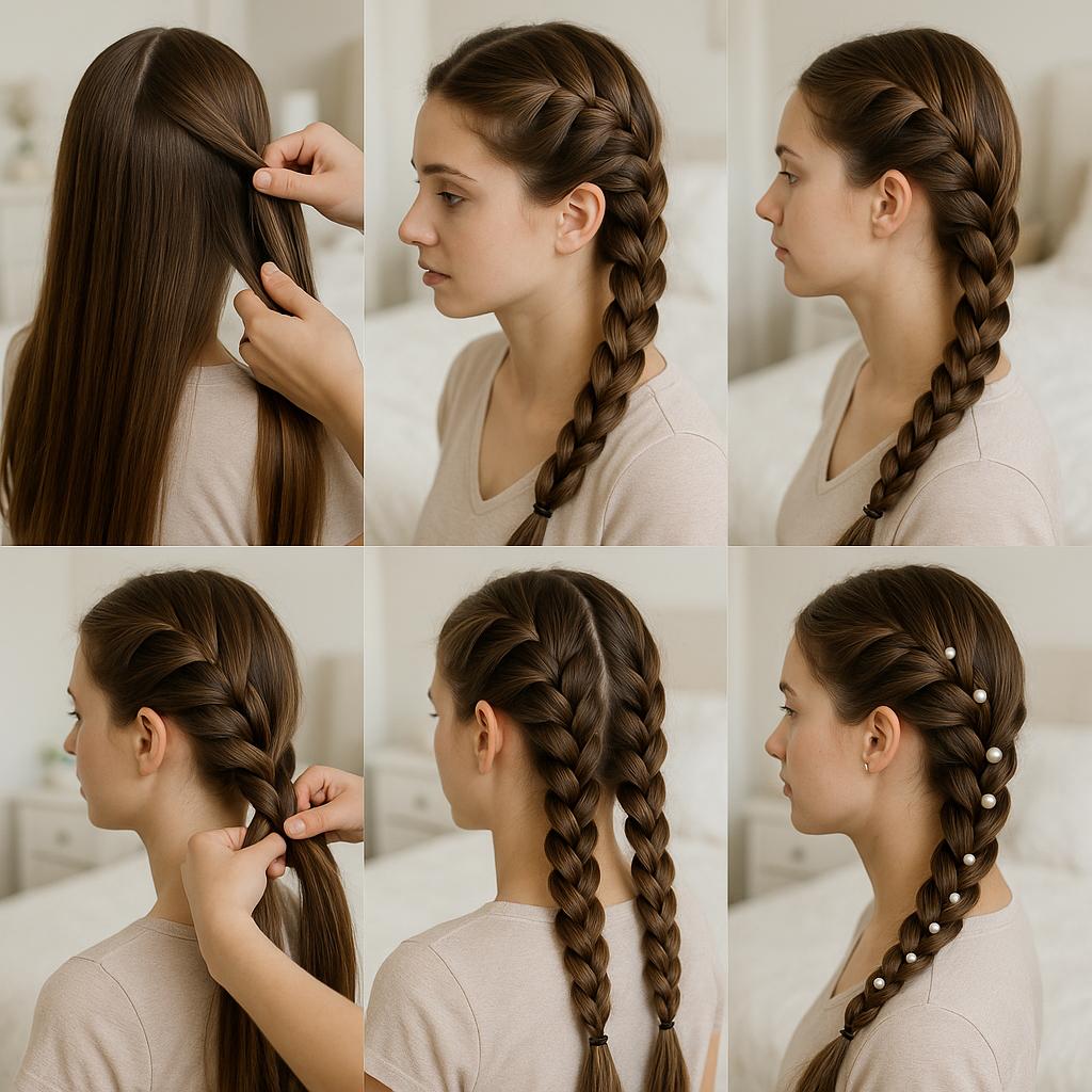 Doble trenza francesa con accesorios