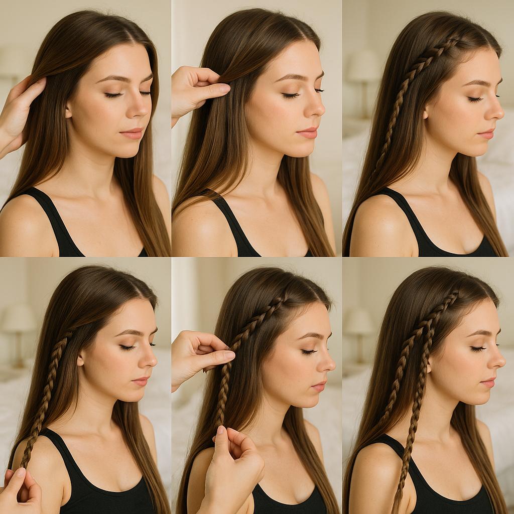 Pequeñas trenzas decorativas en cabello suelto