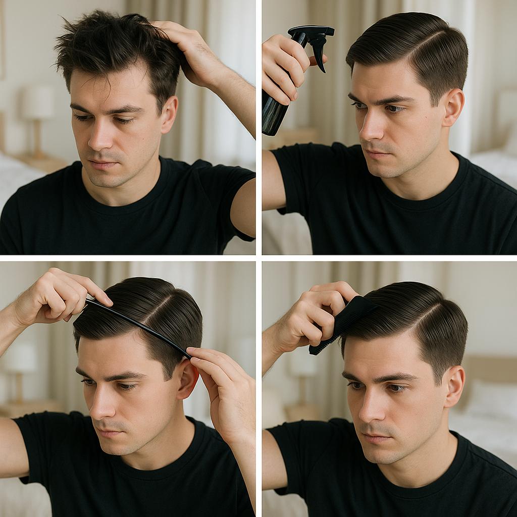 Peinado con raya lateral marcada