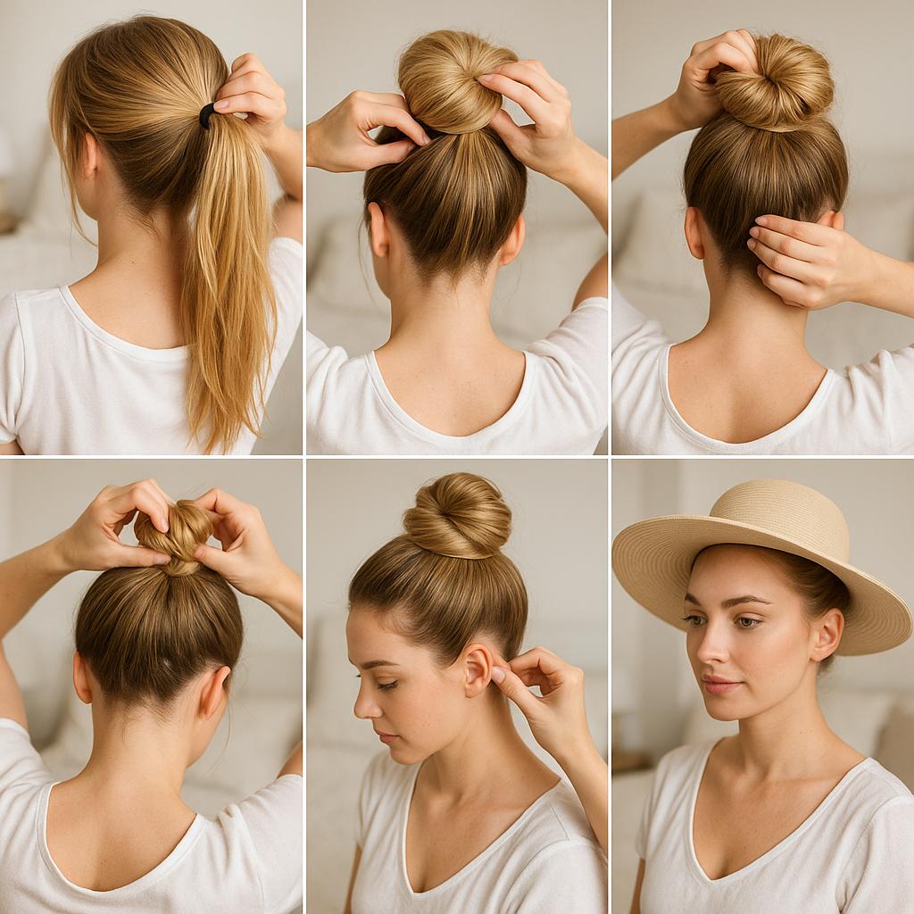 Moño alto elegante con pamela