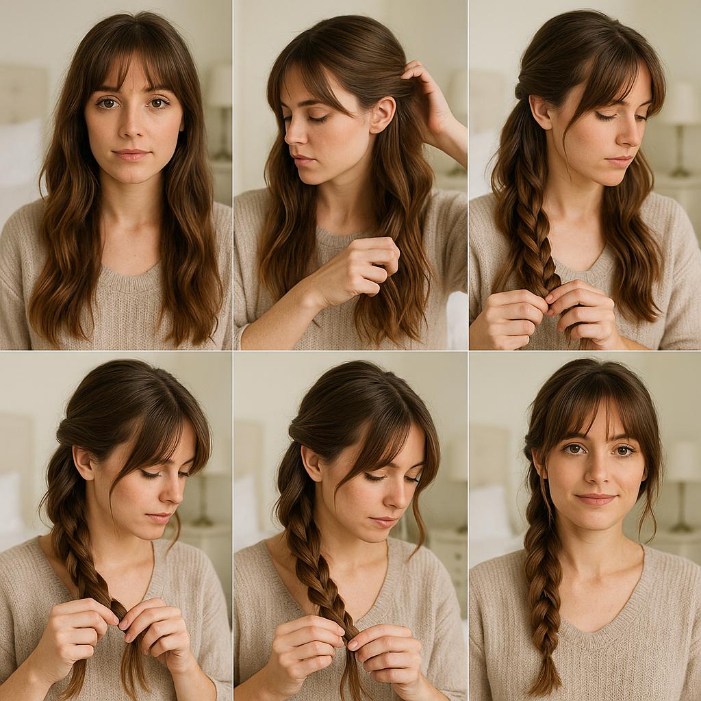 Trenza bohemia con flequillo suelto