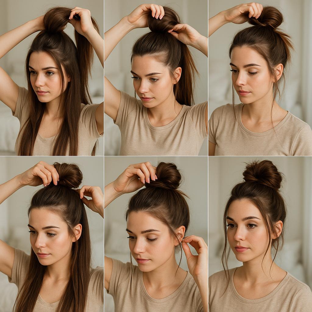 Moño alto con mechones sueltos