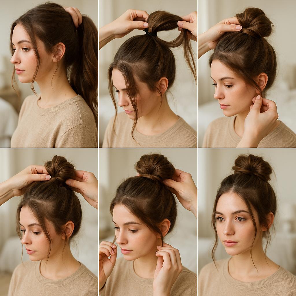 Moño alto con mechones sueltos