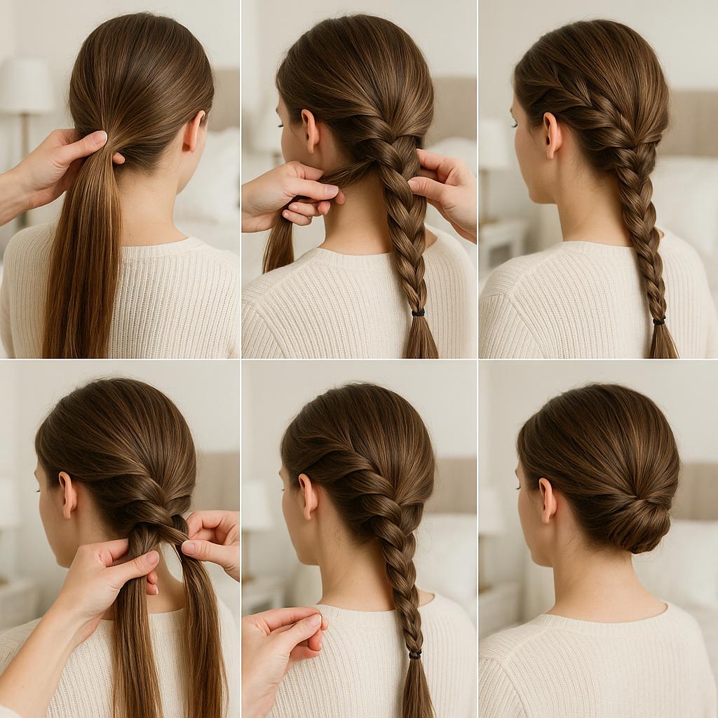 Recogido bajo con trenza de raíz