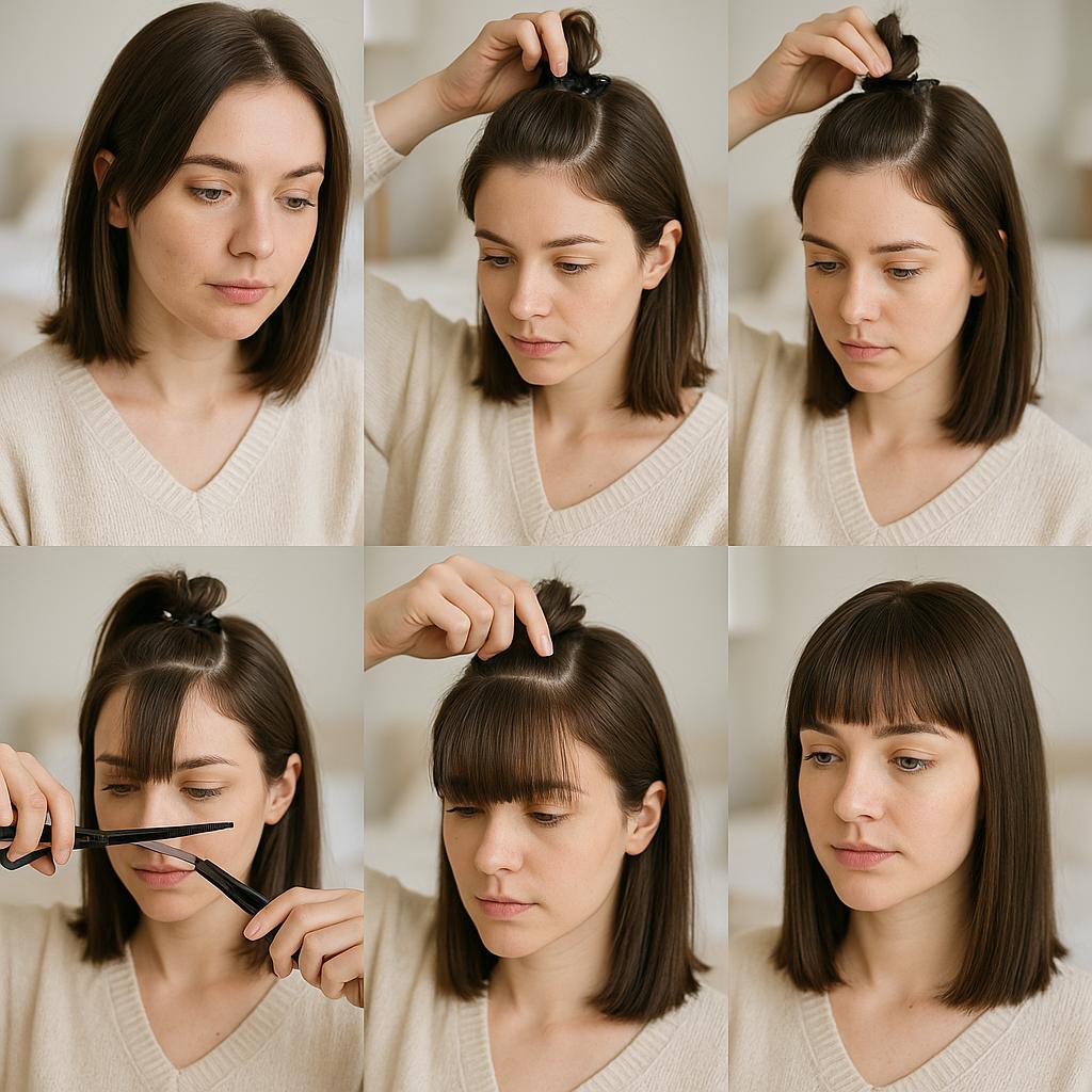 Flequillo recto combinado con cabello liso