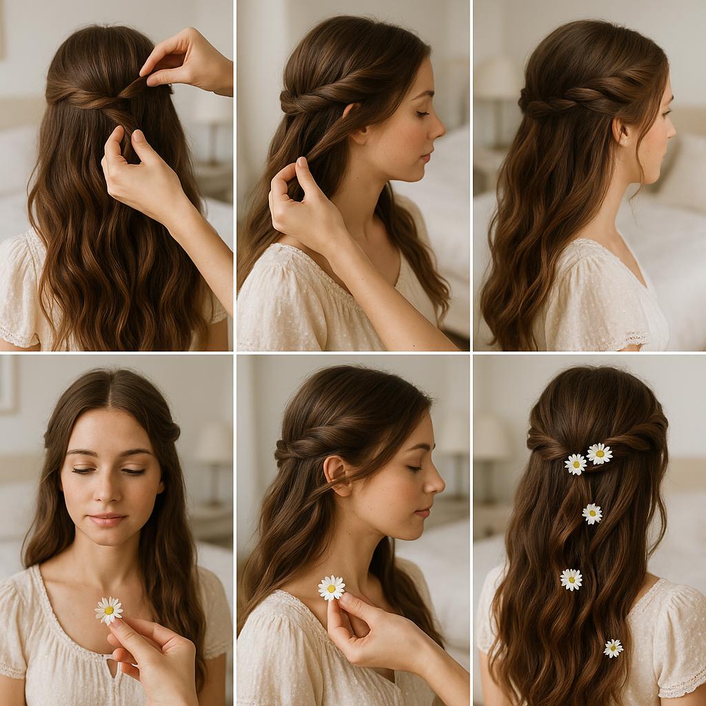 Peinado suelto con flores naturales