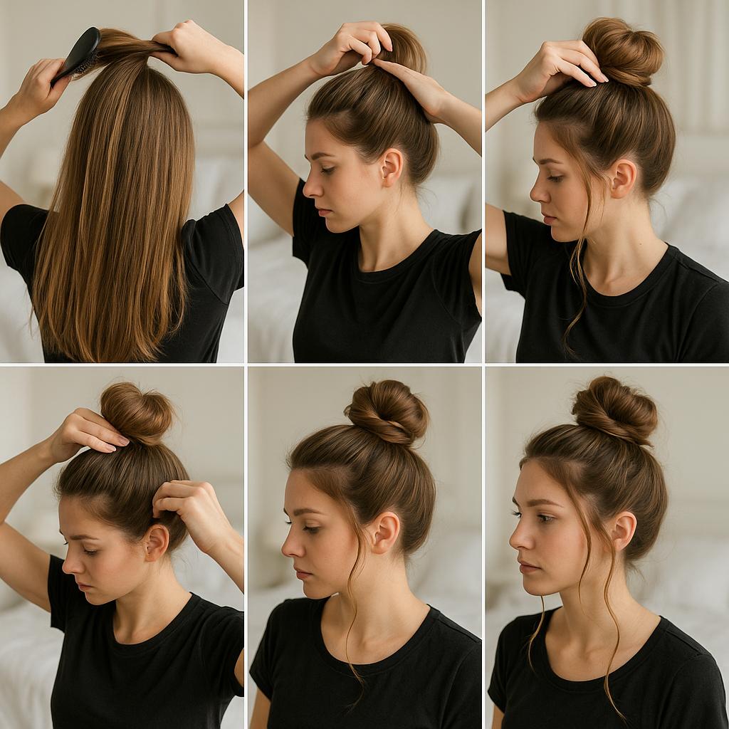 Moño alto con mechones sueltos