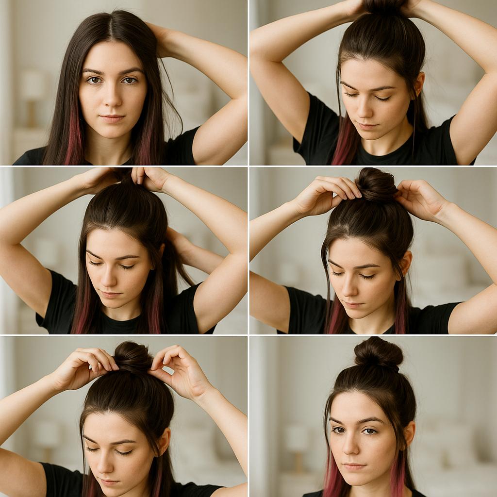 Moño alto con mechones teñidos