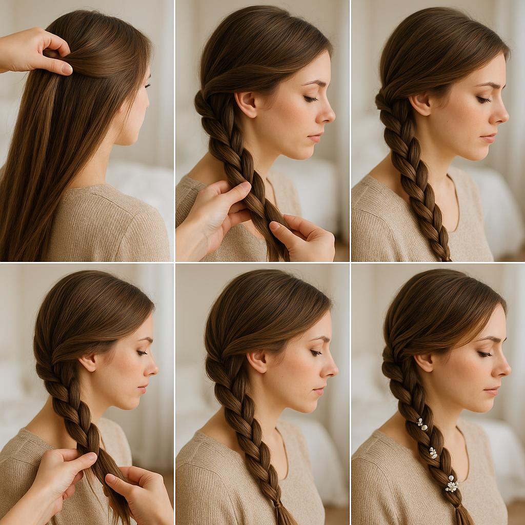 Trenza de lado con flores naturales