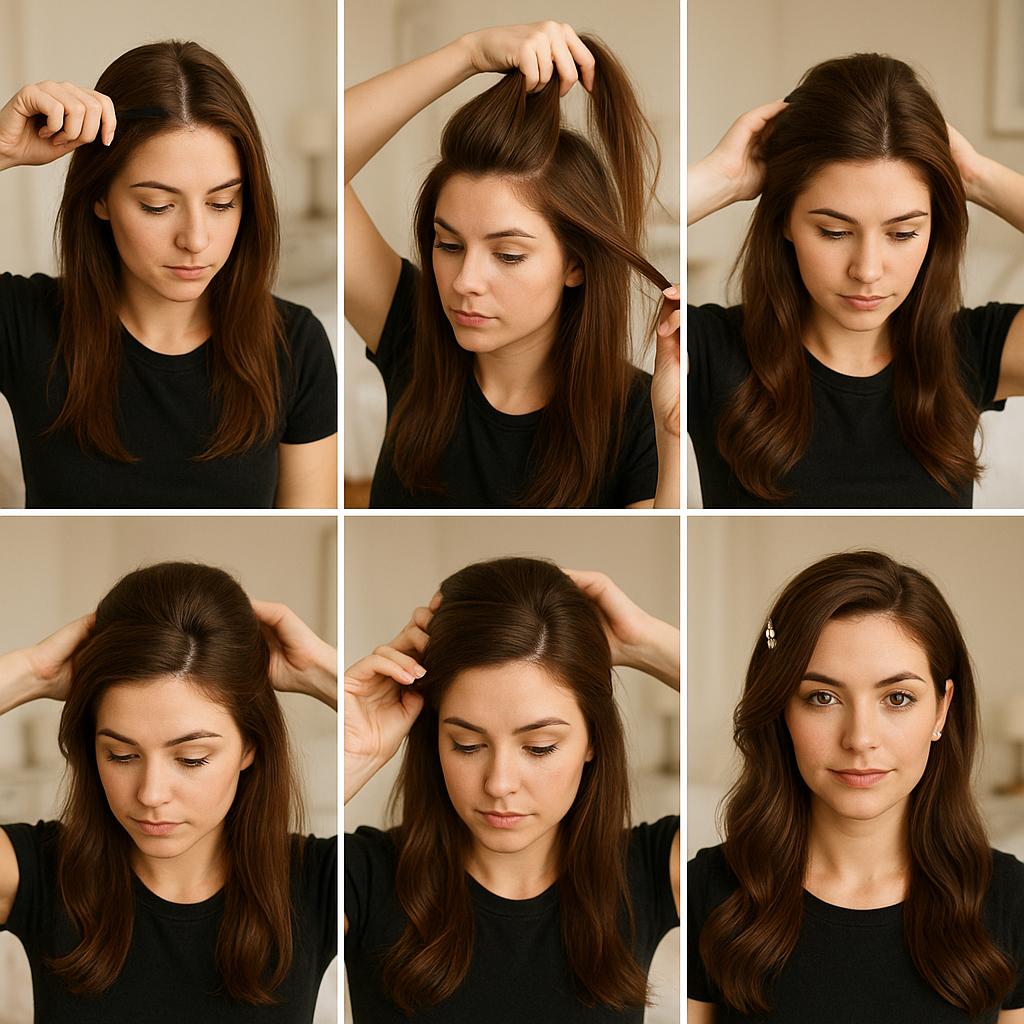 Cabello suelto con volumen y pinzas decorativas