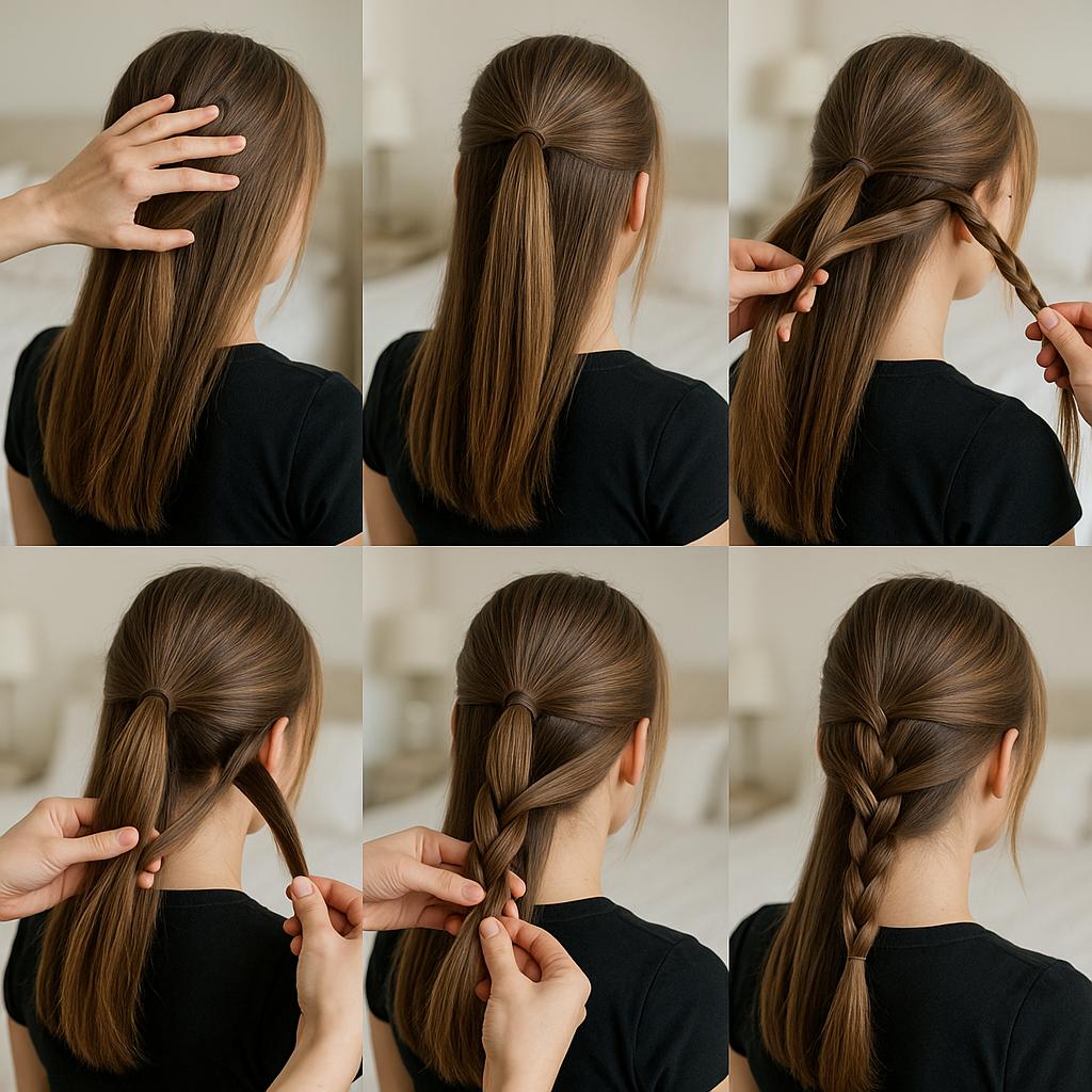 Media cola con trenzas cruzadas