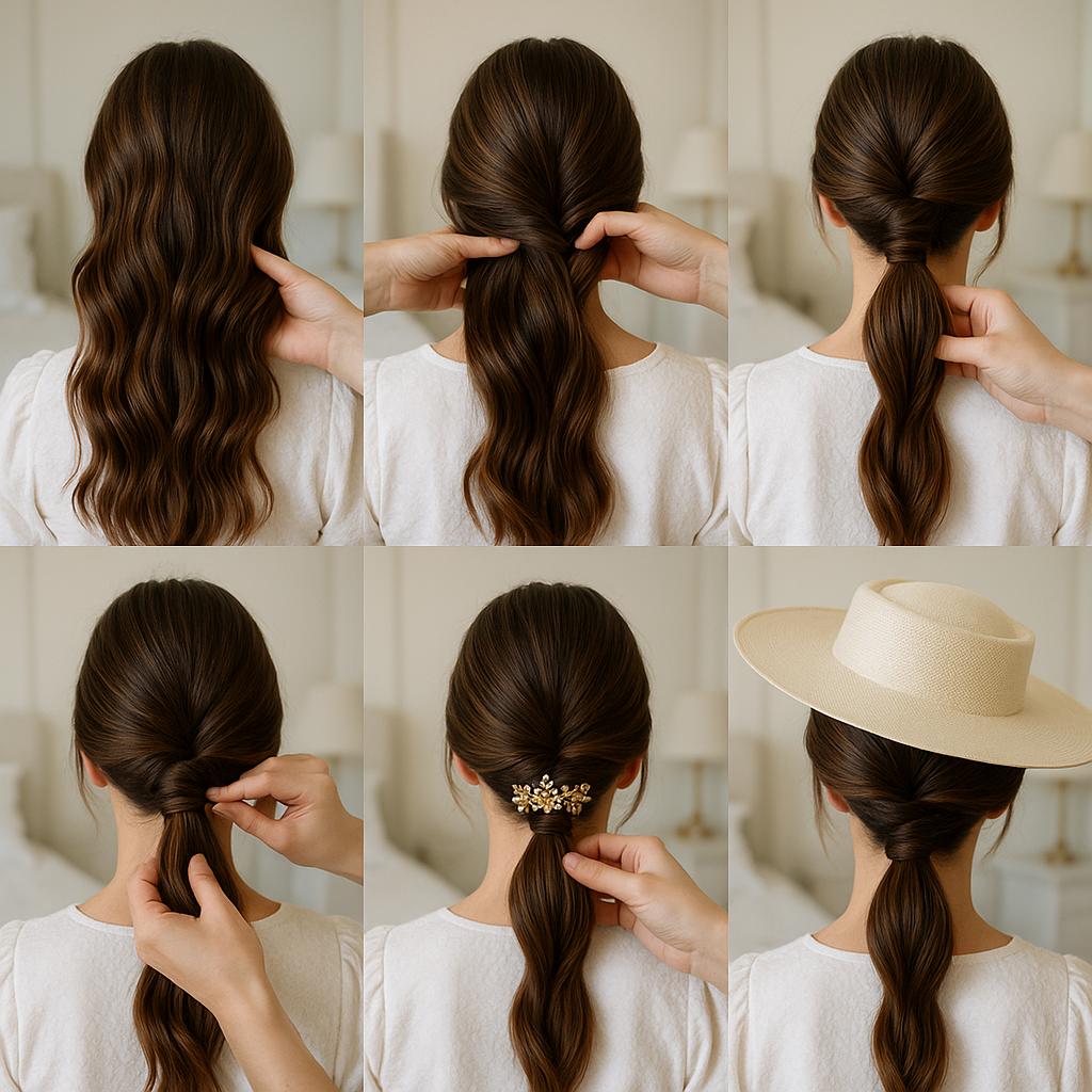 Coleta baja con detalles y pamela