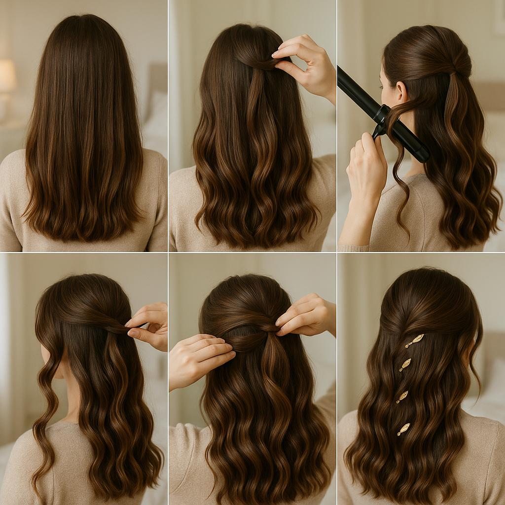 Ondas sueltas con accesorios dorados