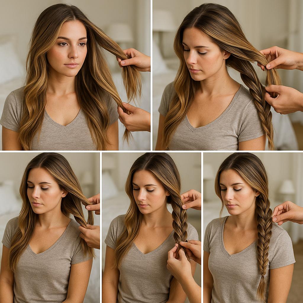 Trenza espiga lateral con luzes