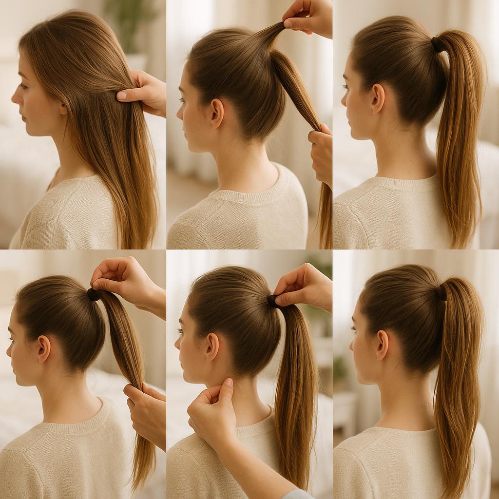 Cola de caballo alta con toque floral