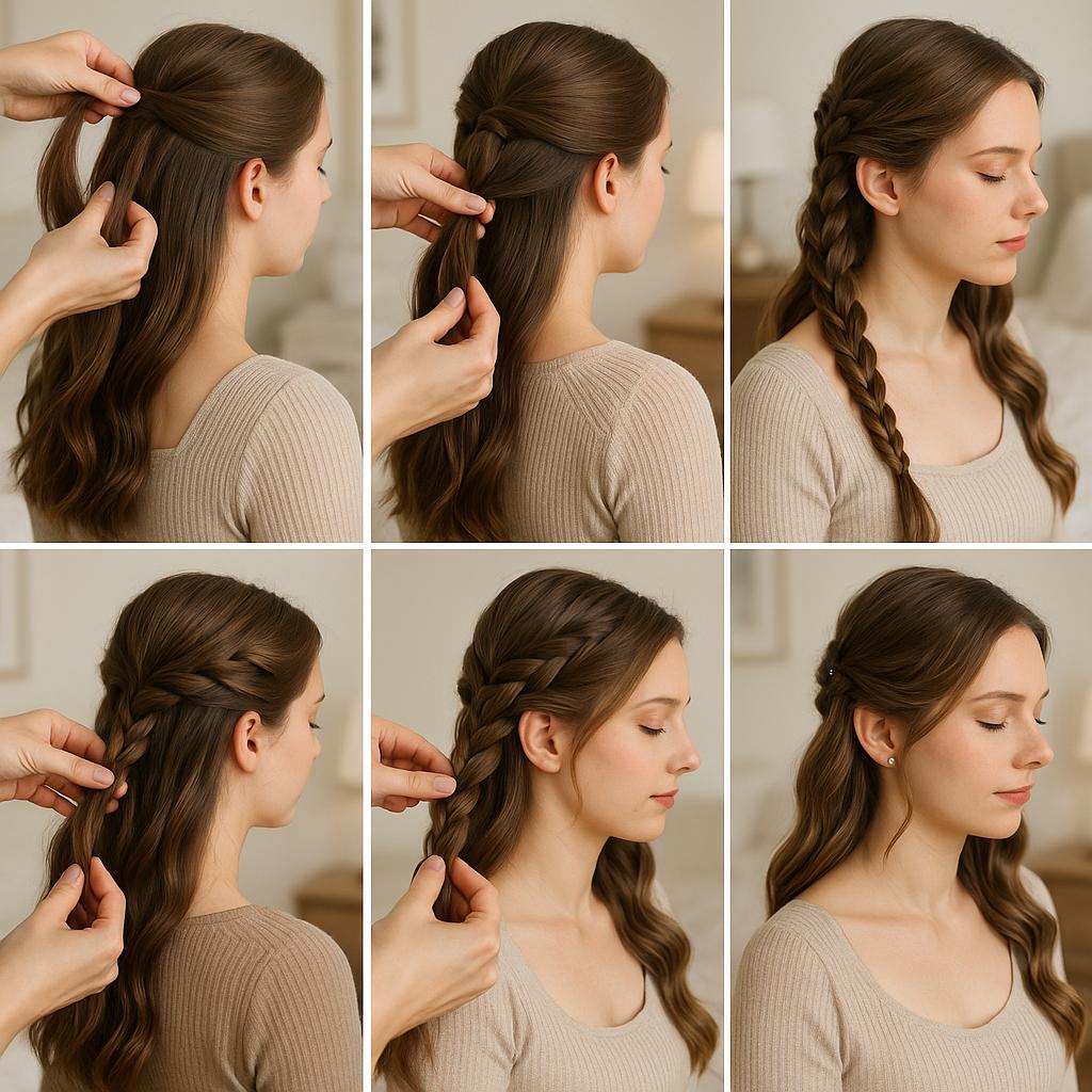 Trenza de lado con ondas y accesorios brillantes
